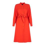 Midi Jurk met Knoopsluiting en Kraag Pinko , Red , Dames