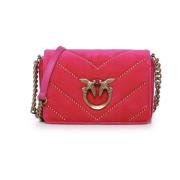 Quilted Velvet Rode Tas met Metalen Studs Pinko , Red , Dames