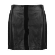 Mini Leren Rok met Decoratieve Stiksels Pinko , Black , Dames