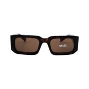 Rechthoekige zonnebril in glanzend Havana bruin Prada , Brown , Unisex