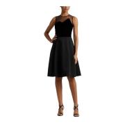 Zwarte Tule Fluweel Jurk met Strik Ralph Lauren , Black , Dames