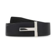 Stijlvolle Zwarte Leren Riem Tom Ford , Black , Heren