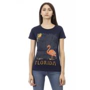 Blauw Katoenen T-shirt met Korte Mouwen en Voorkant Print Trussardi , ...