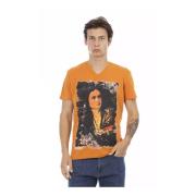 Stijlvolle Oranje V-Hals T-Shirt met Voorkant Print Trussardi , Orange...