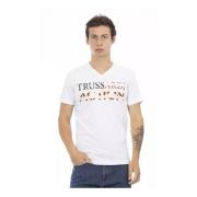 Wit V-Hals T-Shirt met Voorprint Trussardi , White , Heren