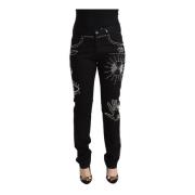 Zwarte Katoenen Mid Waist Versierde Slim Fit Jeans Valentino , Black ,...