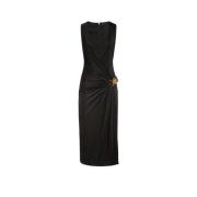 Viscose Jurk met V-hals en Mouwloos Versace , Black , Dames