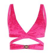 Top bikini in verlengd Fuchsia fluweel Versace , Pink , Dames