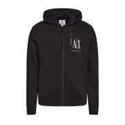 Zwarte Sweatjas met Capuchon en Rits Armani Exchange , Black , Heren