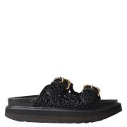 Stijlvolle Satijnen Zwarte Sliders ASH , Black , Dames