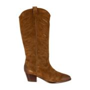 Kalfsleren Kniehoge Schoenen met Lage Breedte ASH , Brown , Dames