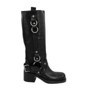 Zwarte Leren Hoge Laarzen met 5 cm Hak ASH , Black , Dames