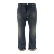 Denim Jeans met Omslag, Gemaakt in Italië Balmain , Blue , Heren