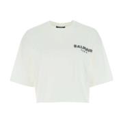 Oversized Wit Katoenen T-Shirt Balmain , White , Dames
