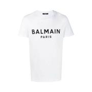 Eco-ontworpen T-shirt met logo print Balmain , White , Heren