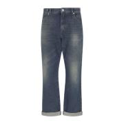 Rechte Jeans in Blauwe Denim met Medium Hoge Taille Balmain , Blue , H...