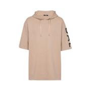 Oversized Katoenen Hoodie met Korte Mouwen Balmain , Beige , Heren