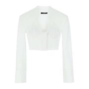 Witte Poplin Overhemd Balmain , White , Dames
