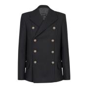 Wool pea coat with double-breasted silver-tone buttoned fastening Balm...