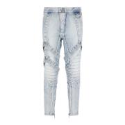 Cotton slim-fit jeans with straps Balmain , Blue , Heren