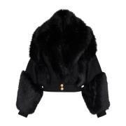 Wool and faux fur jacket Balmain , Black , Dames