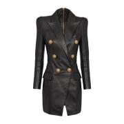 6-button leather dress Balmain , Black , Dames