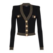 Gouden Trim Gebreide Vest Balmain , Black , Dames
