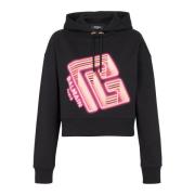 Cropped hoodie with neon printed labyrinth logo Balmain , Black , Dame...