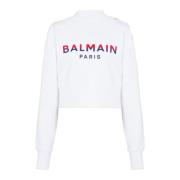 Flocked Paris cropped sweatshirt Balmain , White , Dames
