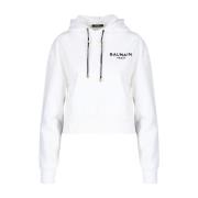 Witte Logo Hoodie met Voorzak Balmain , White , Dames