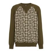 Wollen trui met monogram Balmain , Green , Heren