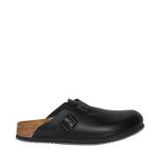 Zwarte Lederen Boston Sabot Birkenstock , Black , Heren