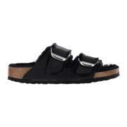 Zwarte Suède Shearling Sandaal Birkenstock , Black , Dames