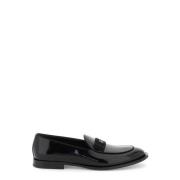 Zwarte leren platte schoenen met logo plaatje Dolce & Gabbana , Black ...