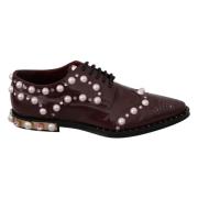 Studded Leren Veterschoenen Dolce & Gabbana , Brown , Dames