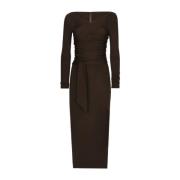 Bruine Wraparound Jurk met Boothals Dolce & Gabbana , Brown , Dames