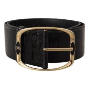 Zwart Krokodillenprint Gouden Metalen DG Logo Riem Dolce & Gabbana , B...