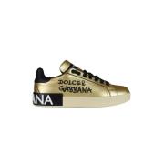 Gouden Foiled Portofino Sneakers Dolce & Gabbana , Yellow , Dames