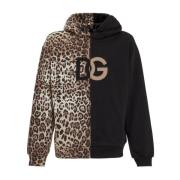Leopardprint Hoodie met DG Logo Dolce & Gabbana , Black , Heren