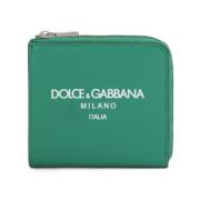 Groene Logo-Print Leren Portemonnee Dolce & Gabbana , Green , Heren