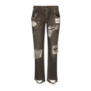 Re-Edition Ripped Straight-Leg Jeans Dolce & Gabbana , Gray , Heren