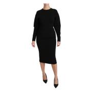 Zwarte Stretch Bodycon Sheath Jurk Dolce & Gabbana , Black , Dames