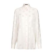 Zijden Logo Shirt - Bianco Naturale Dolce & Gabbana , White , Dames
