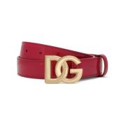 Elegant Rode Leren Riem met DG Logo Gesp Dolce & Gabbana , Red , Dames