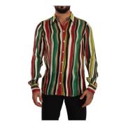 Luxe Gestreepte Zijden Overhemd Dolce & Gabbana , Multicolor , Heren