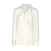 Witte Zijden Blouse met Ruches en Ronde Hals Dolce & Gabbana , White ,...