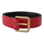 Rode Leren Damesriem met Gouden Logo Gesp Dolce & Gabbana , Red , Dame...