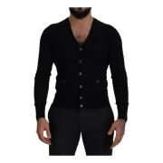 Klassieke Zwarte Wol Cardigan Sweater Dolce & Gabbana , Black , Heren