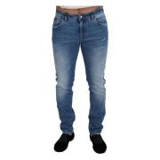 Blauwe Slim Fit Stretch Denim Jeans Dolce & Gabbana , Blue , Heren