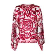 Zijden Majolica Print Blouse Dolce & Gabbana , Red , Dames